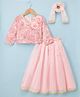 Babyhug Satin Woven Three Fourth Sleeves Solid Lehenga With Floral Applique & Embroidered Choli, Dupatta Set - Pink