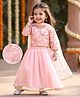 Babyhug Satin Woven Three Fourth Sleeves Solid Lehenga With Floral Applique & Embroidered Choli, Dupatta Set - Pink