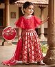 Babyhug Brocade Woven Half Sleeves Lehenga Choli & Dupatta Set With Foil Floral Print & Embroidery - Red