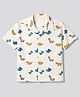 Bonfino 100% Cotton Woven Slub Resort Collar Shirt with Half Sleeves and Dinosaur Print - Off White