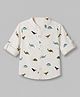 Bonfino 100% Cotton Woven Full Sleeves Dino Printed Slub Shirts - OffWhite