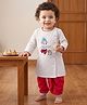 Babyhug Cotton Mix Woven Full Sleeves Kurta & Dhoti Set With Ganesh Embroidery - Off White