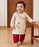 Babyhug Cotton blend Woven Full Sleeves Dhoti Kurta Set with Shiva Embroidery in Beige
