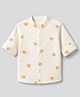 Bonfino 100% Cotton Woven Full Sleeves Bear Embroidery Shirt - OffWhite