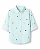 Bonfino 100% Cotton Woven Slub Shirt with Full Sleeves and Alphabets Rocket Varsity Print - Light Blue