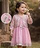 Babyhug Chanderi Woven Ethnic Dress and Jacket with Three Fourth Sleeves and Floral Sequin Embroidery in Pink