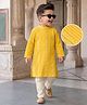 Babyhug Cotton Blend Woven Full Sleeves Embroidered Pintucked Kurta Pyjama Set With Lace Work - Yellow