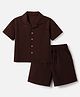 Bonfino 100% Cotton Woven Half Sleeves Shirt and Shorts Set with Knee Length in Dark Brown for 3-4 Years