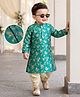 Babyhug Brocade Woven Full Sleeves Kurta Dhoti Set With Floral Zaari Work - Green