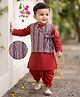 Babyhug Cotton Woven Full Length Dhoti Kurta Set and Jacket with Full Sleeves and Stripes Print in Maroon for 6-9 Months