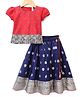 Babyhug Brocade Woven Half Sleeves Choli & Lehenga Set with Floral Embroidery in Navy Blue