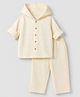 Bonfino 100% Cotton Woven Full Sleeves Hooded Relaxed Fit Pull On Shirt & Pants Set - Beige