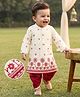 Babyhug Chanderi Woven Full Length Dhoti & Kurta Set with Full Sleeves and Floral Print - Offwhite