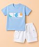 Babyoye 100% Cotton Single Jersey Knit Half Sleeves T-shirts & Shorts Set With Airplane Print - White & Blue