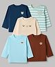 Babyhug 100% Cotton Knit Full Sleeves T-Shirts With Animal Embroidery Pack Of 5 - Blue Brown & Peach