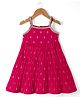 Babyhug Cotton Blend Woven Ethnic Dress with Sleeveless and Floral Foil Print in Fuchsia