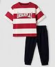 Pine Kids 100% Cotton Single Jersey 180gsm Half Sleeves Striped T-Shirt and Jogger with Urbanplay Text Print - Off White & Red