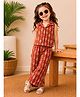 Vastrarth Cotton Woven Sleeveless Fish Motif Printed Coordinating Waistcoat Style Top & Palazzo Set - Rust