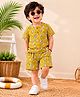 Vastrarth Cotton Woven Sleeveless Fish Motif Printed Coordinating Tee & Shorts Set - Mustard