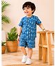 Vastrarth Cotton Woven Sleeveless Fish Motif Printed Coordinating Tee & Shorts Set - Blue