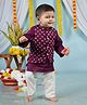 Cuddly cubs Cotton Woven Full Sleeves Solid Kurta & Pajama With Bandhej Printed Jacket Set - Plum