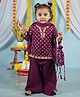 Cuddly cubs Cotton Woven Full Sleeves Bandhej Printed Kurti & Sharara With Dupatta Set - Plum