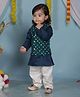 Cuddly cubs Cotton Woven Full Sleeves Solid Kurta & Pyjama With Geometric Printed Jacket Set - Teal