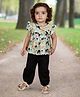 Cuddly cubs Cotton Woven Half Sleeves Animals Printed Angrakha Style Top With Pants Set - Multi Colour