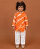 Cuddly cubs Cotton Woven Full Sleeves Tie Dye Kurti & Pants Set - Orange