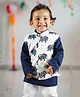 Cuddly cubs Cotton Woven Sleeveless Elephant Printed Jacket - Blue & Grey