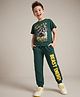 Pine Kids Looper Knit Half Sleeves T-shirt & Joggers Set With Text Print - Green