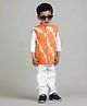 Cuddly cubs Cotton Woven Full Sleeves Solid Kurta & Pyjama With Tie & Dye Jacket Set -  Orange
