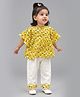 Cuddly cubs Cotton Woven Full Sleeves Strawberries Printed Kaftan Style Kurti & Pants Set - Yellow