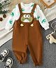Mark & Mia Full Sleeves Dungaree With Frog Patch & Applique & Printed Inner Tee - Brown