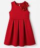 Pine Kids Woven Sleeveless Pleated Party Dress With Sequinned Bow Applique - Dark Red