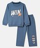 Smarty Boys Cotton Looper Knit Full Sleeves T-Shirt & Pant Set with Win Text Print - Navy Blue