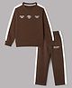 Smarty Boys Looper Knit Full Sleeves T-Shirt and Pant Set With Text Print - Light Brown