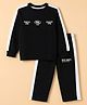 Smarty Boys Cotton Looper Full Sleeves T-Shirt and Pant with Slogan Print - Black