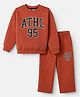 Smarty Boys Fleece Knit Full Sleeves Winter Wear Suit With Text Print - Rust Orange