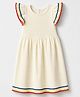 Honeyhap Premium Cotton Knit Half Frill Sleeves Striped Frock With Bio Finish - OffWhite