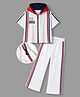 OLLINGTON ST. Single Jersey Cotton Knit Half Sleeves Hooded Text Printed Top & Pants Set - White