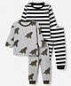 Junior Star Pack Of 2 Full Sleeves Striped & Triceratops Printed Coordinating Tee & Pants Set - Grey & Navy Blue