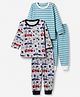 Junior Star Pack Of 2 Full Sleeves Striped & Vehicles Printed Coordinating Tee & Pants Set - Grey & Blue