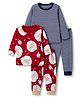 Junior Star Pack Of 2 Full Sleeves Striped & Reindeer Cookies Printed Coordinating Tee & Pants Set - Red & Navy Blue
