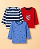 Junior Star Pack Of 3 Full Sleeves Striped & Elephant Motif Printed Tees - Red Royal Blue & Blue