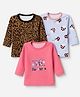 Junior Star Pack Of 3 Full Sleeves Leopard Pattern & Ladybug Printed Tees - Pink Blue & Black