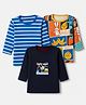 Junior Star Pack Of 3 Full Sleeves Striped & Teddy Bear Printed Tees - Navy Blue Royal Blue & Blue