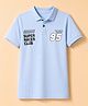 Smarty Boys Knit Polo Half Sleeves T-Shirt with Front and Back Super Racer Club Print - Sky Blue