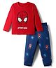 Babyhug Marvel 100% Cotton Single Jersey Knit Full Sleeves T-Shirt & Pajama Night Suit with Spider Man Graphic Print - Red & Blue