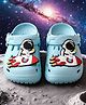 Yellow Bee Astronaut Applique Detailed Perforated Slingback Clogs - Light Blue